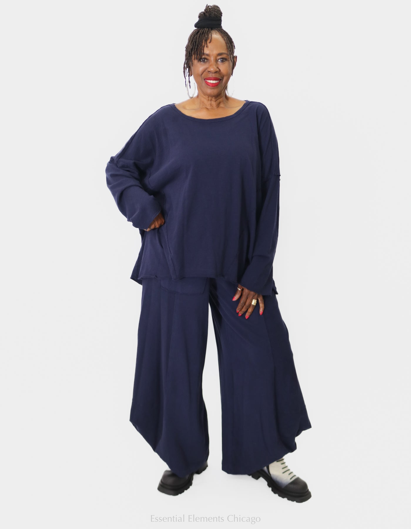 Cotton Lani Boxy Tunic, Navy - Essential Elements Chicago