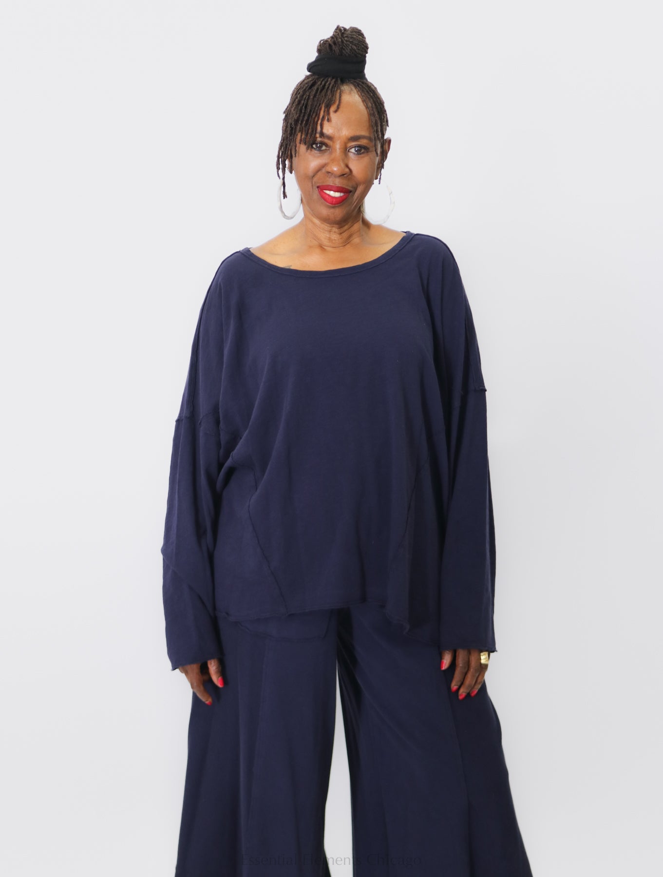 Cotton Lani Boxy Tunic, Navy - Essential Elements Chicago