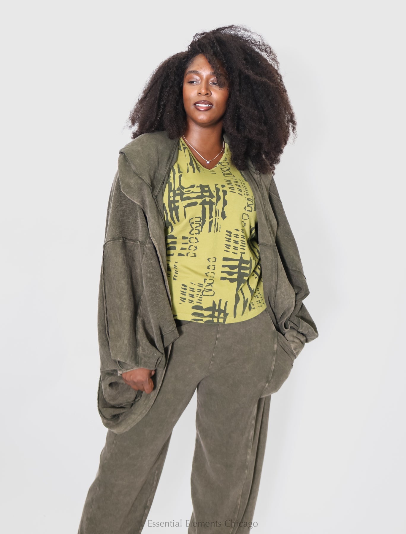 Cotton Lani Cocoon Cardi - Olive - Essential Elements Chicago