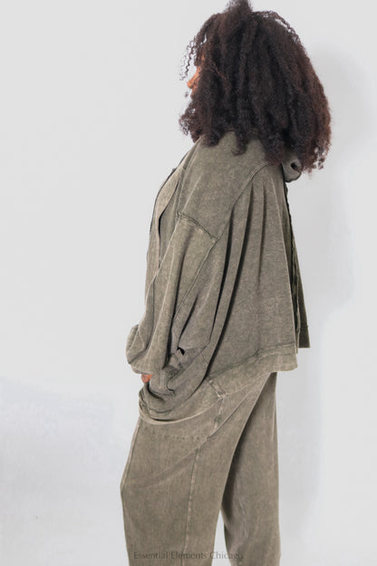 Cotton Lani Cocoon Cardi - Olive - Essential Elements Chicago