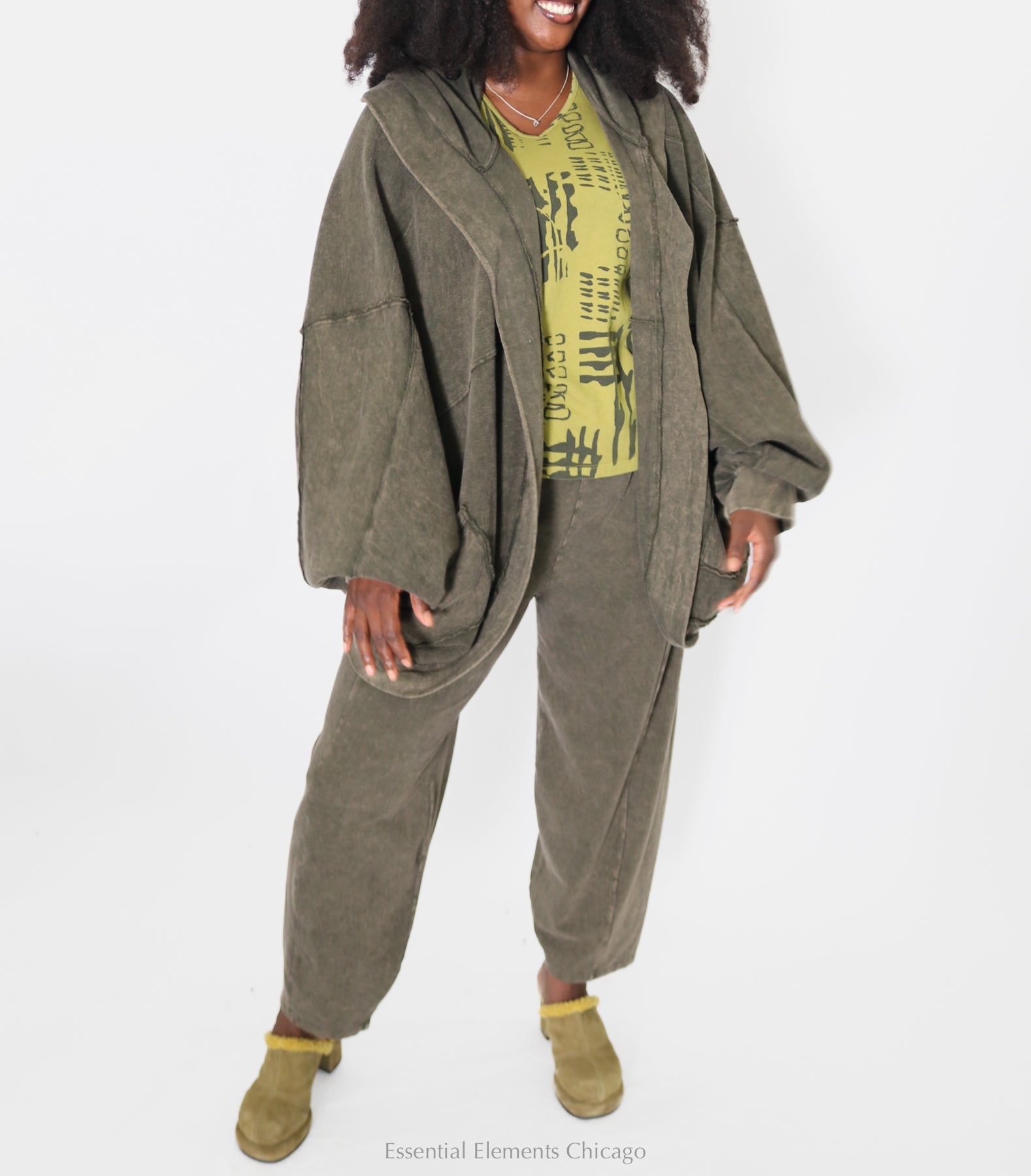 Cotton Lani Cocoon Cardi - Olive - Essential Elements Chicago