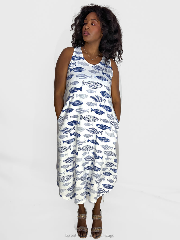 Cotton Lani Scoopneck Dress, White - Essential Elements Chicago