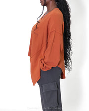 Cotton Lani V-Neck Knit Top - Essential Elements Chicago