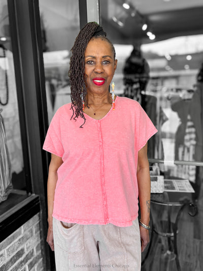 Cotton Lani Vneck Tee, Coral - Essential Elements Chicago