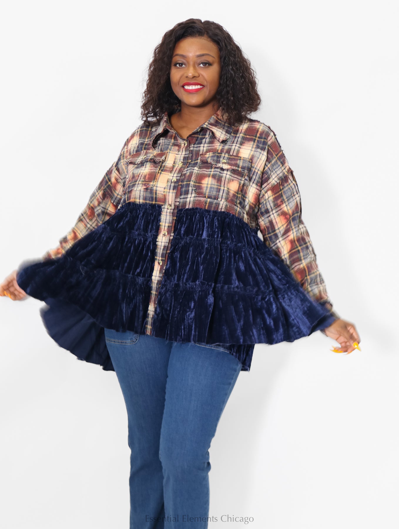 Crushed Velvet Plaid Shirt