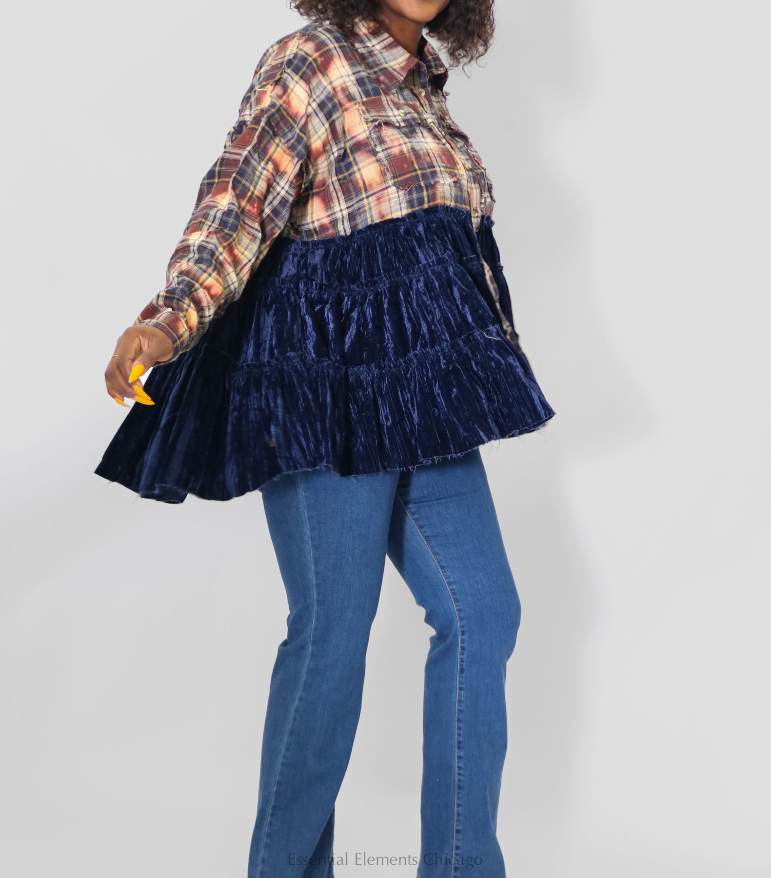 Crushed Velvet Plaid Shirt