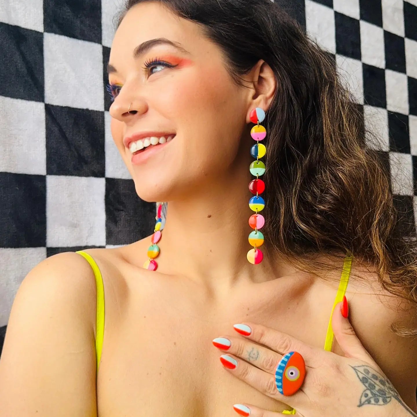 Delaney and Blu Long Circle Colorblock Earrings - Essential Elements Chicago