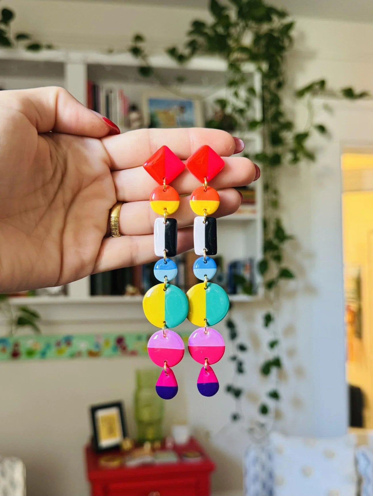 Delaney & Blu Pink & Red Top Stripes Earrings - Essential Elements Chicago