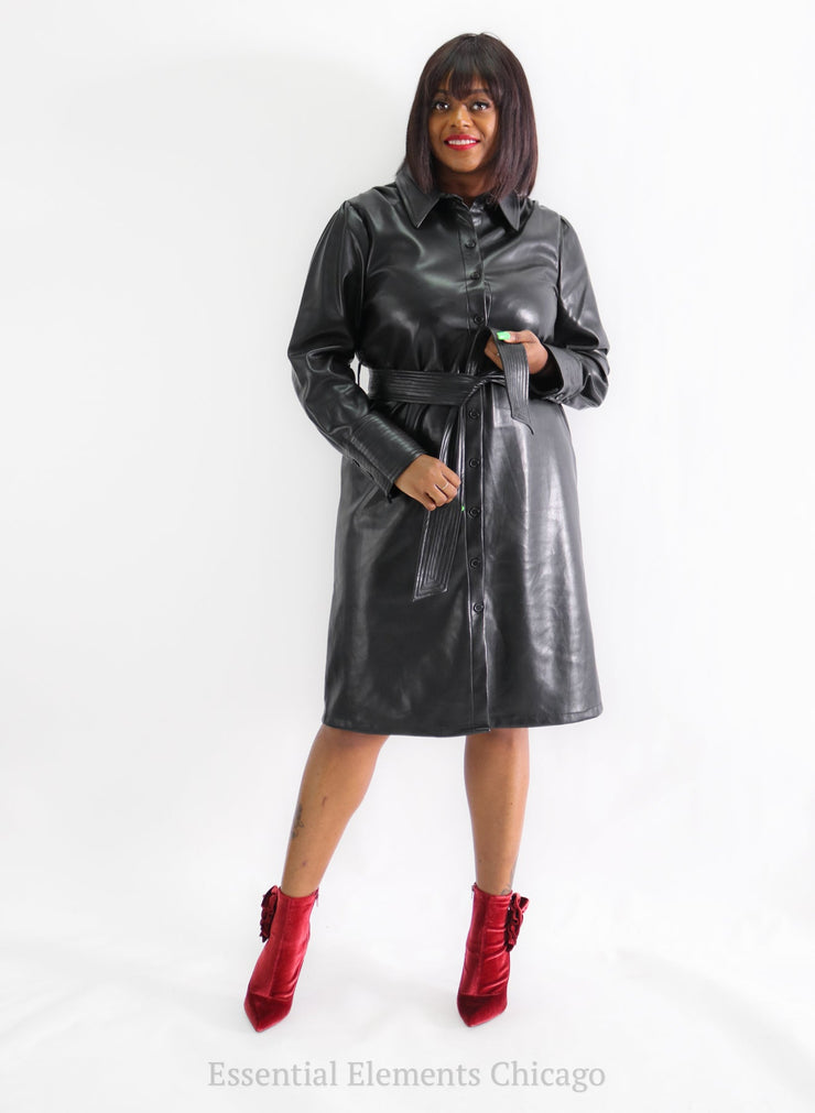 Dolce Cabo Faux Leather Shirt Dress - Essential Elements Chicago