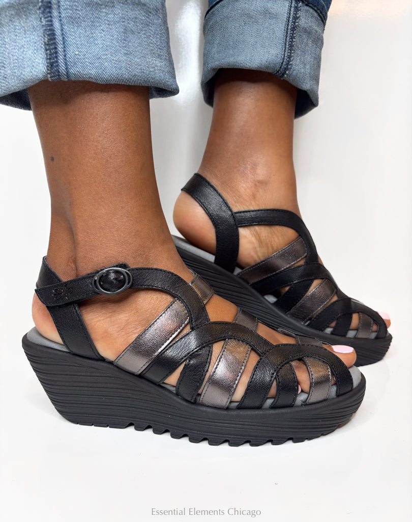 Fly London Buckle Sandal, Graphite - Essential Elements Chicago