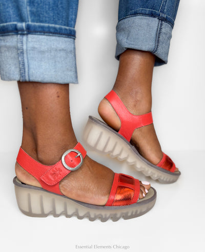 Fly London Metallic Sandal, Red - Essential Elements Chicago