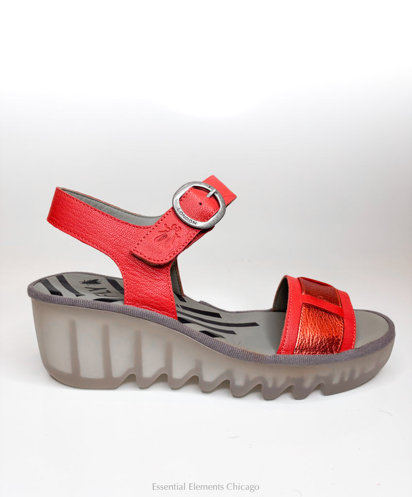 Fly London Metallic Sandal, Red - Essential Elements Chicago