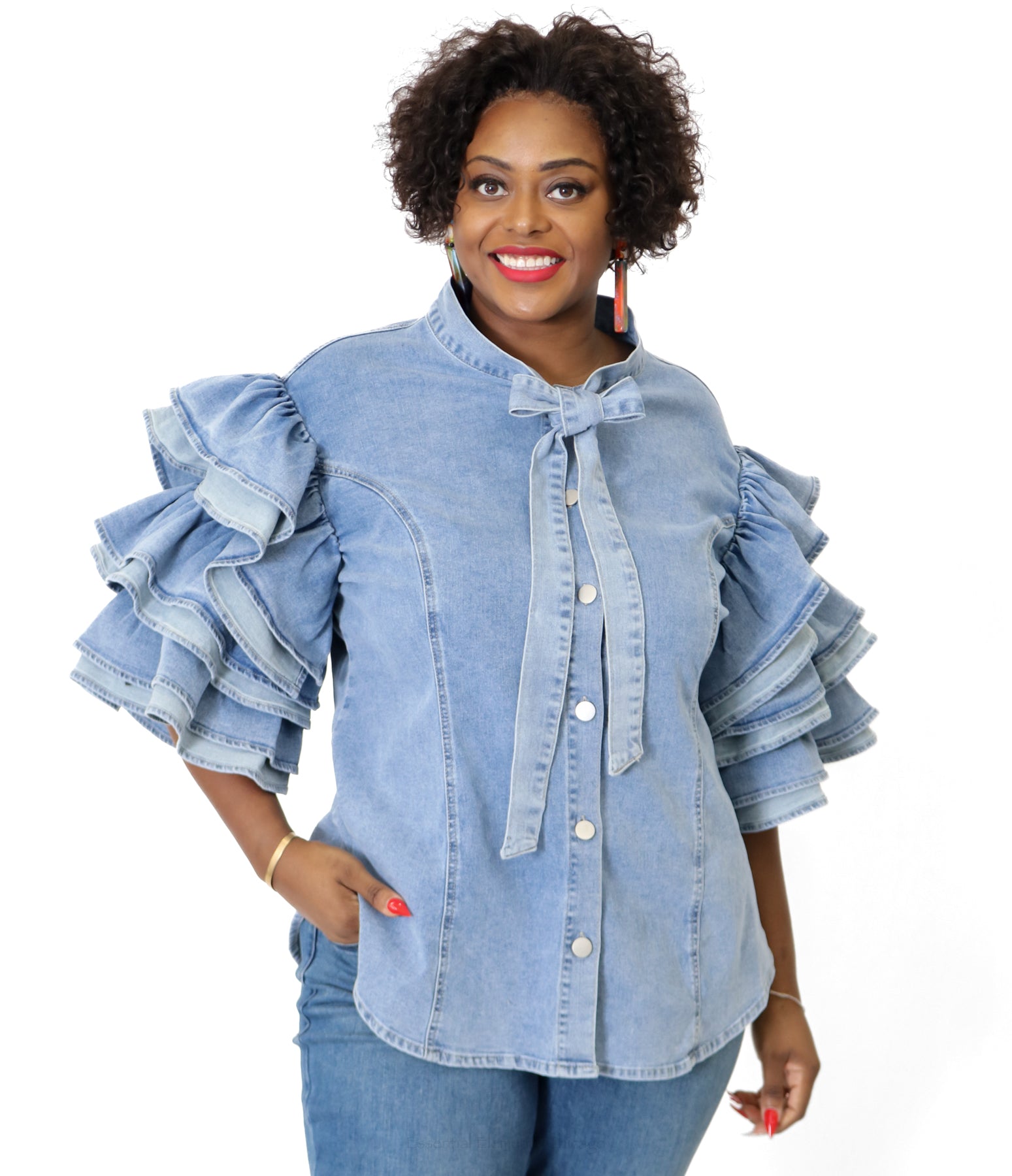 Frill Me Denim Top - Essential Elements Chicago