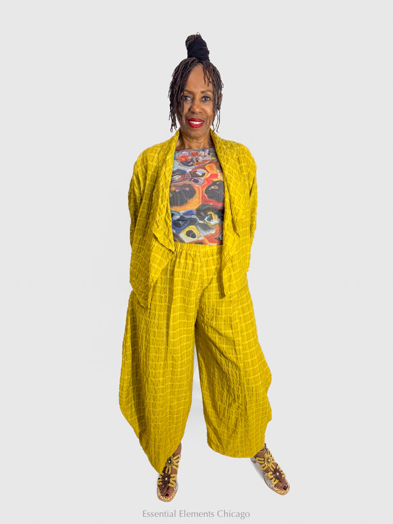 Gerties Textured Shrug, Mustard Green - Essential Elements Chicago