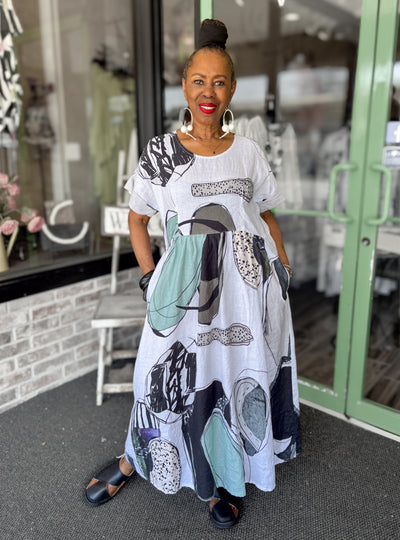 Grizas Empire Linen Dress, Tumble Stone - Essential Elements Chicago