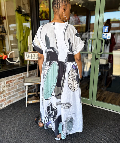 Grizas Empire Linen Dress, Tumble Stone - Essential Elements Chicago