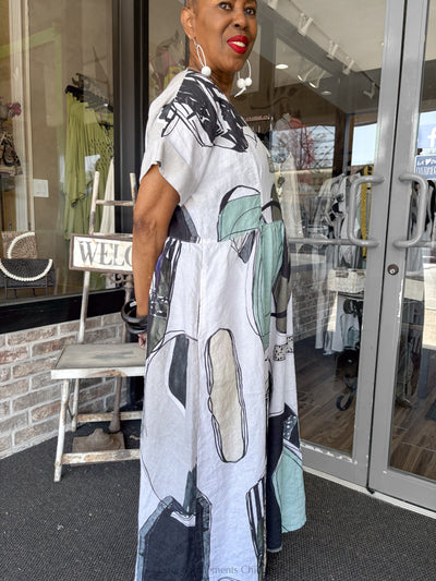 Grizas Empire Linen Dress, Tumble Stone - Essential Elements Chicago