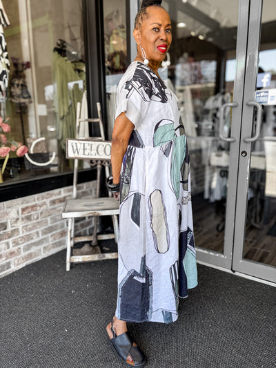 Grizas Empire Linen Dress, Tumble Stone - Essential Elements Chicago