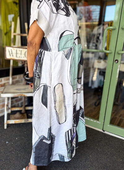 Grizas Empire Linen Dress, Tumble Stone - Essential Elements Chicago