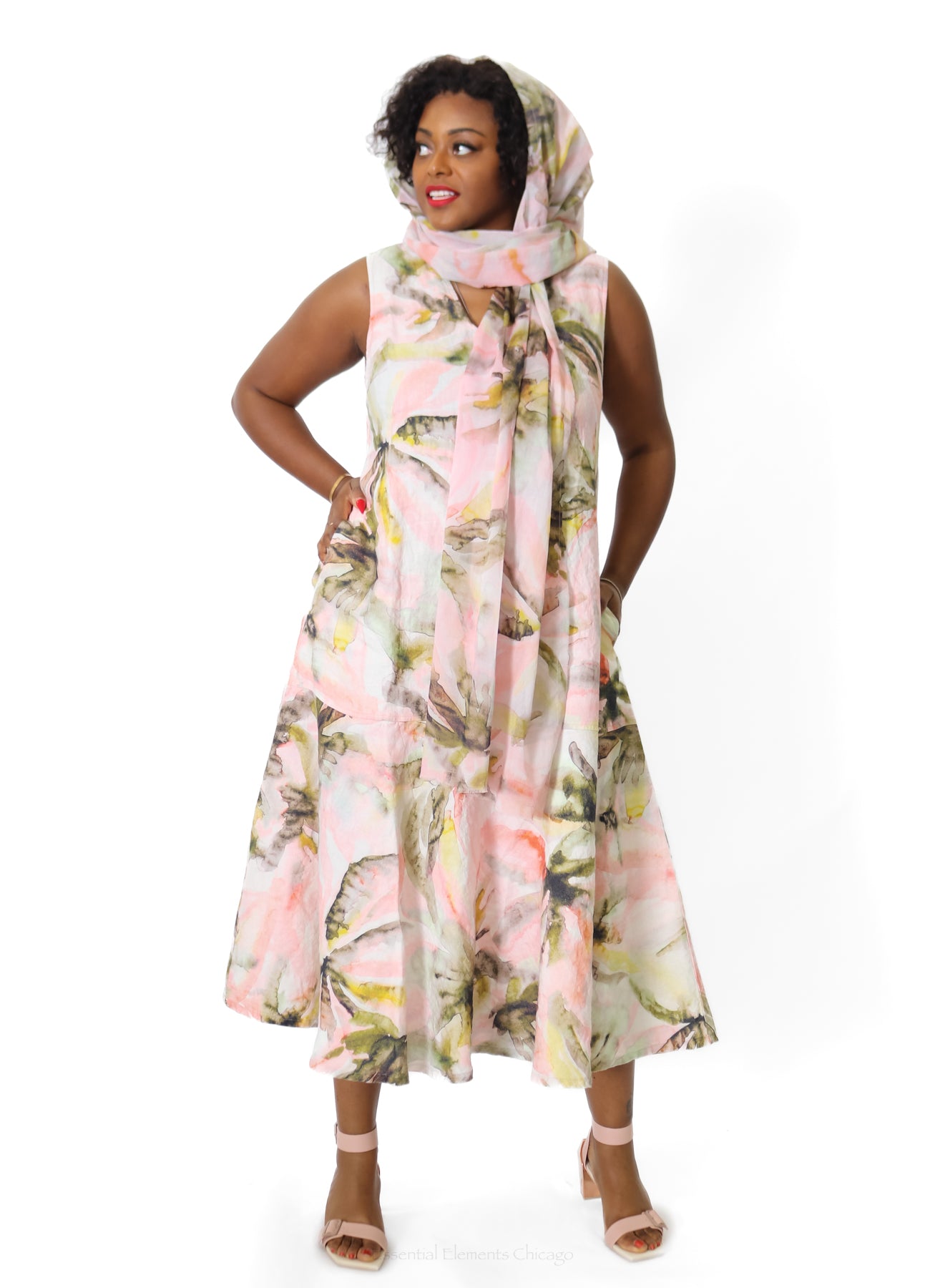 Grizas Floral Linen Dress, Pastel - Essential Elements Chicago