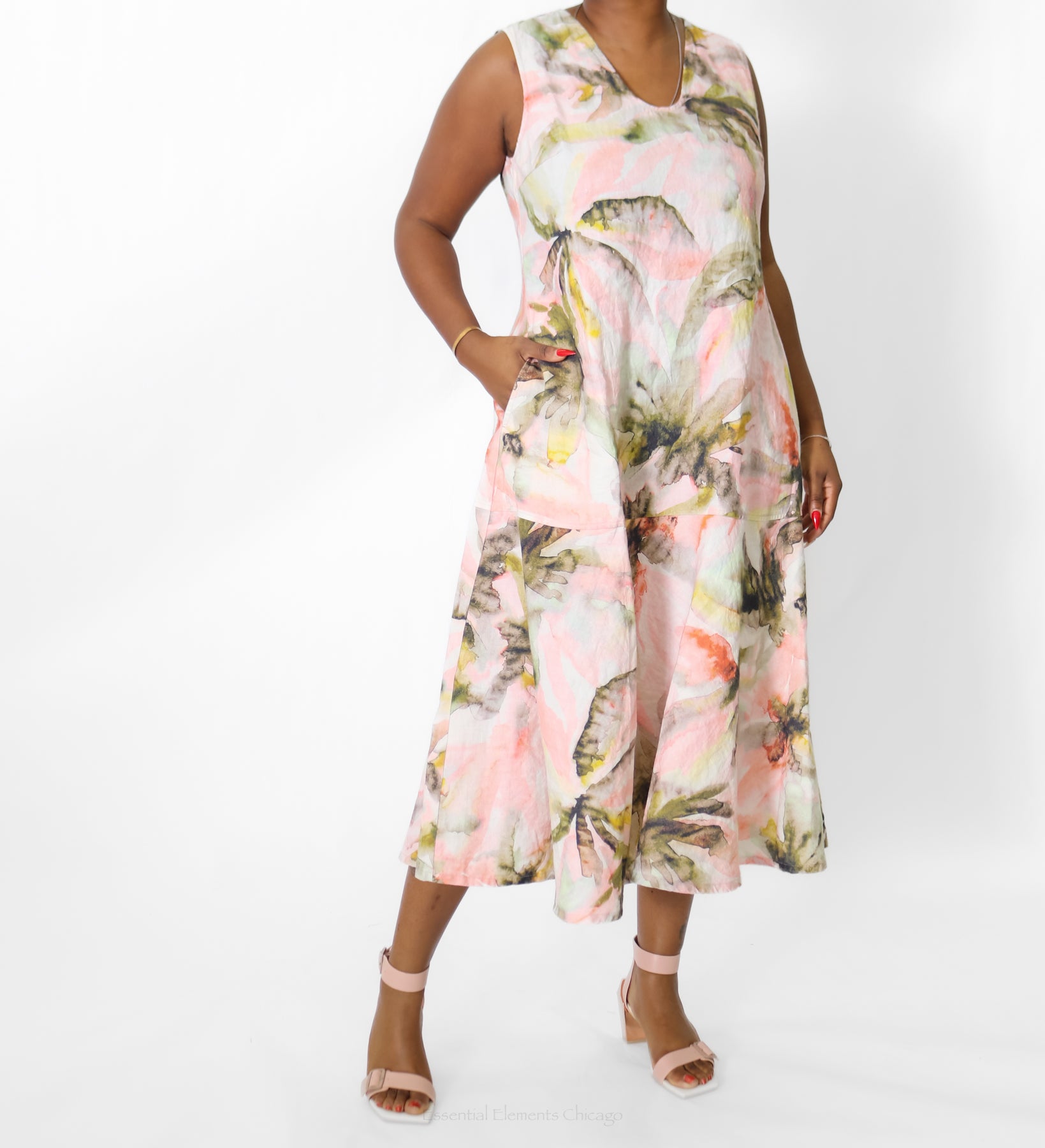 Grizas Floral Linen Dress, Pastel - Essential Elements Chicago