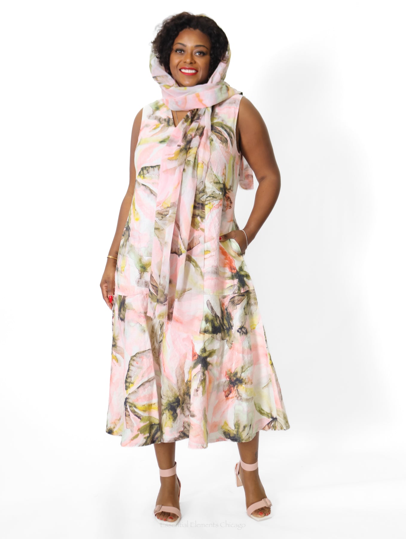 Grizas Floral Linen Dress, Pastel - Essential Elements Chicago