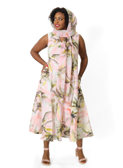 Grizas Floral Linen Dress, Pastel - Essential Elements Chicago