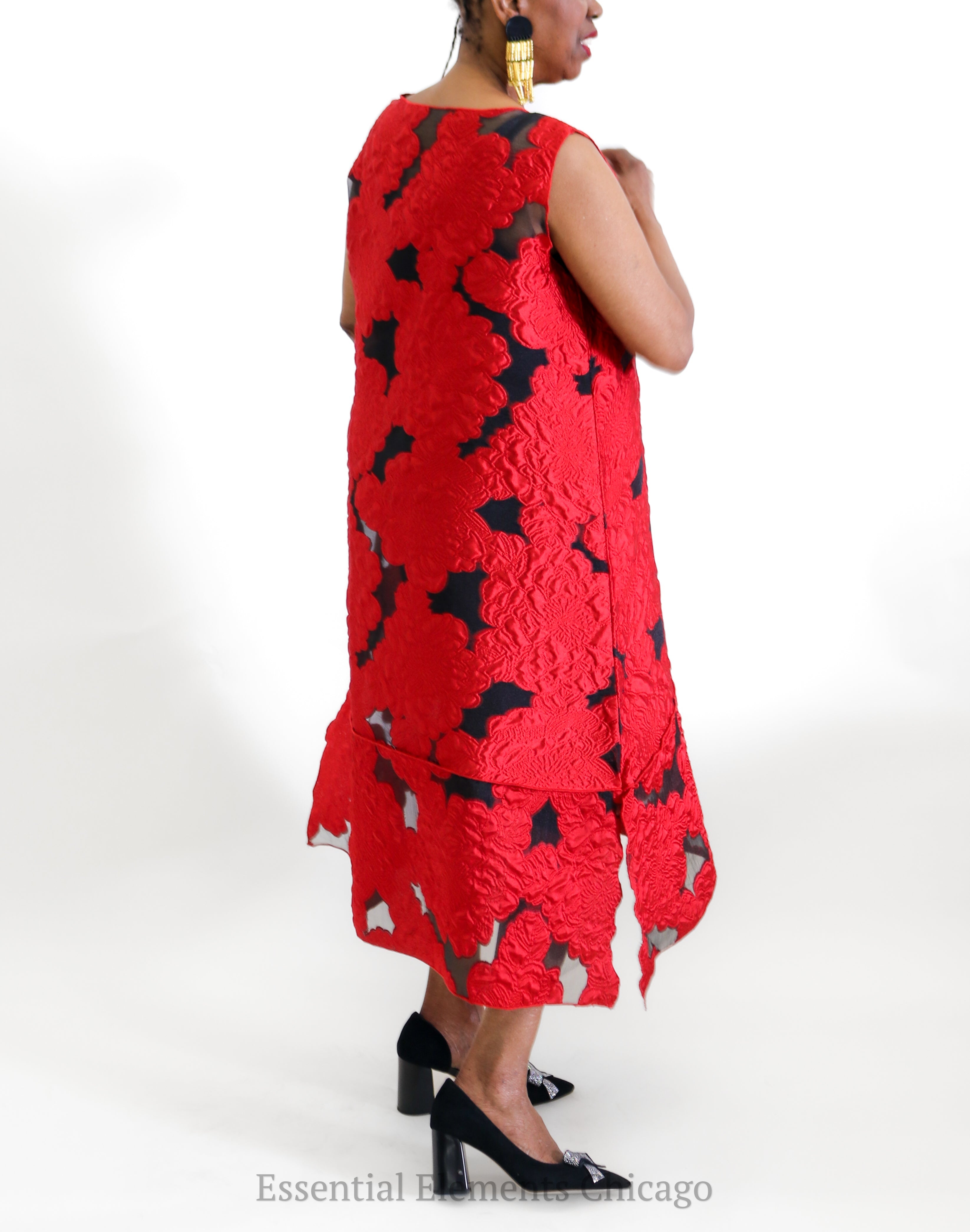 Heydari Chiffon Dress, Red - Essential Elements Chicago