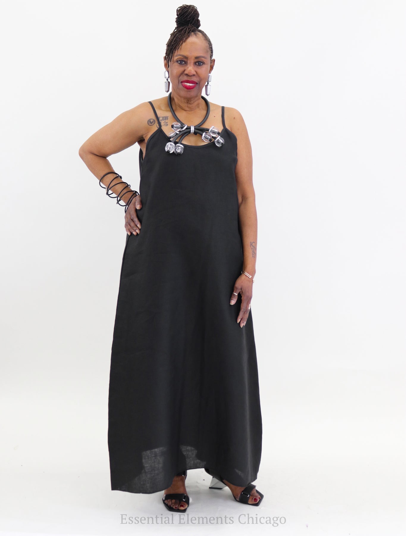 Heydari Linen Dress, Black - Essential Elements Chicago