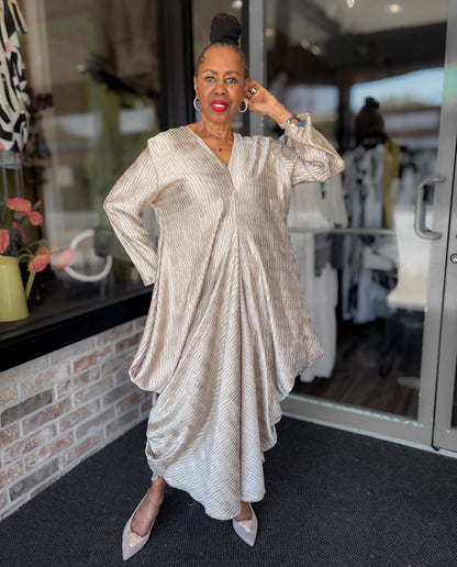 Heydari Pleated Dress, Champagne - Essential Elements Chicago
