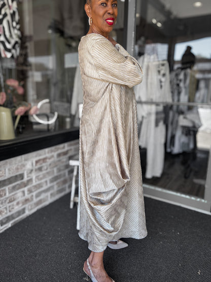 Heydari Pleated Dress, Champagne - Essential Elements Chicago