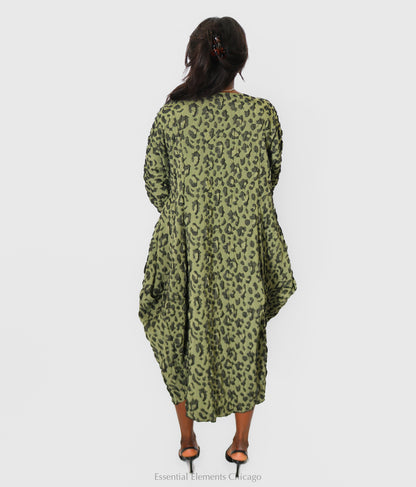 Heydari Textured Leopard Dress, Green - Essential Elements Chicago