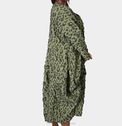 Heydari Textured Leopard Dress, Green - Essential Elements Chicago