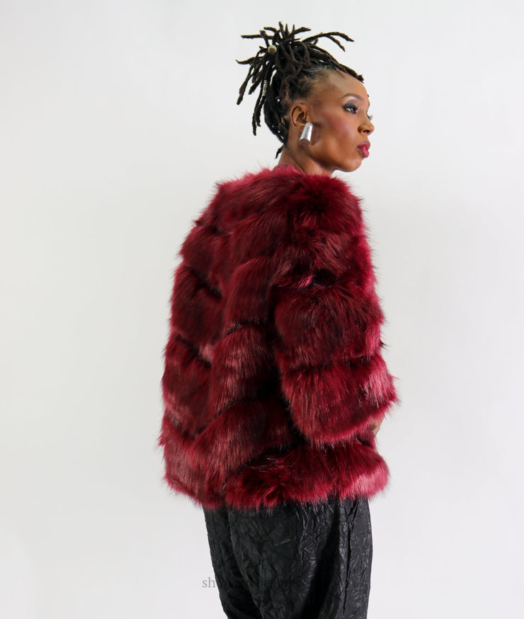 Jayley Ella Faux Fur Coat | Wine - Essential Elements Chicago