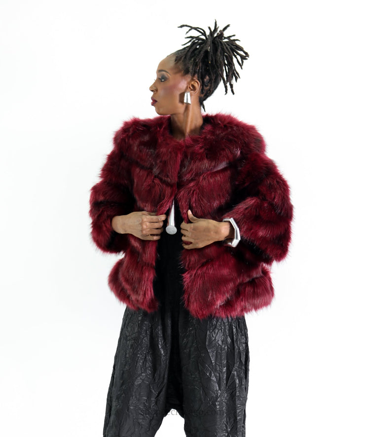 Jayley Ella Faux Fur Coat | Wine - Essential Elements Chicago