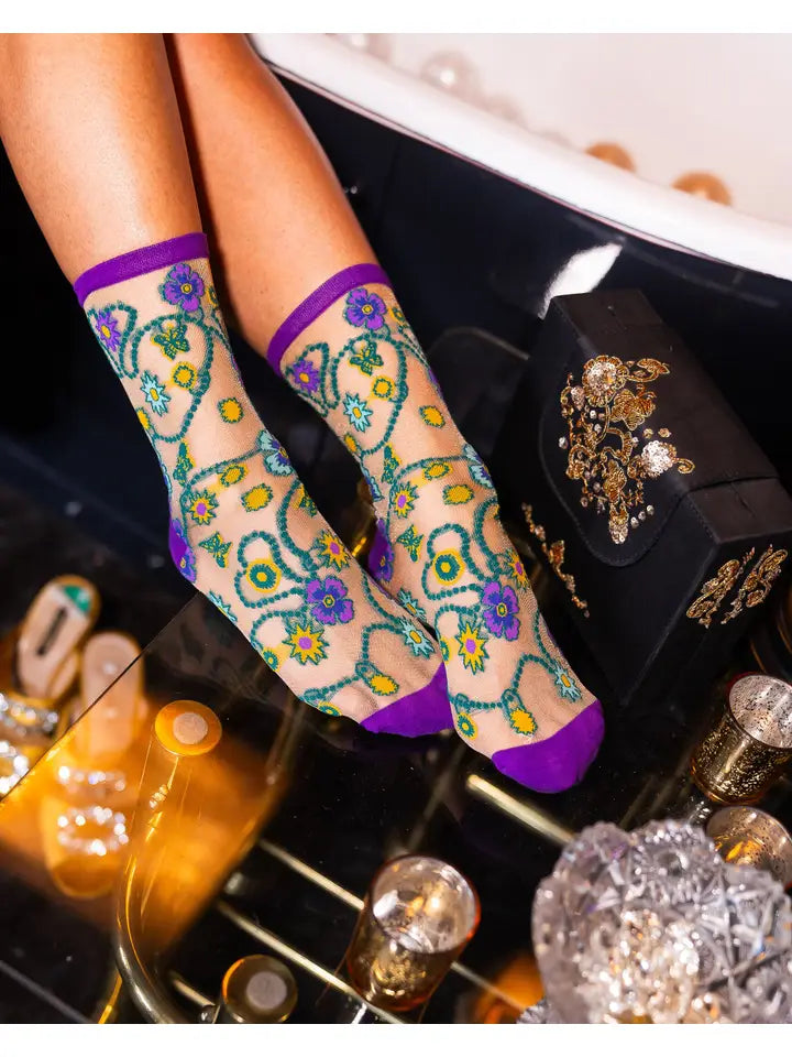 Sock Candy Jeweled Floral Crew Sock