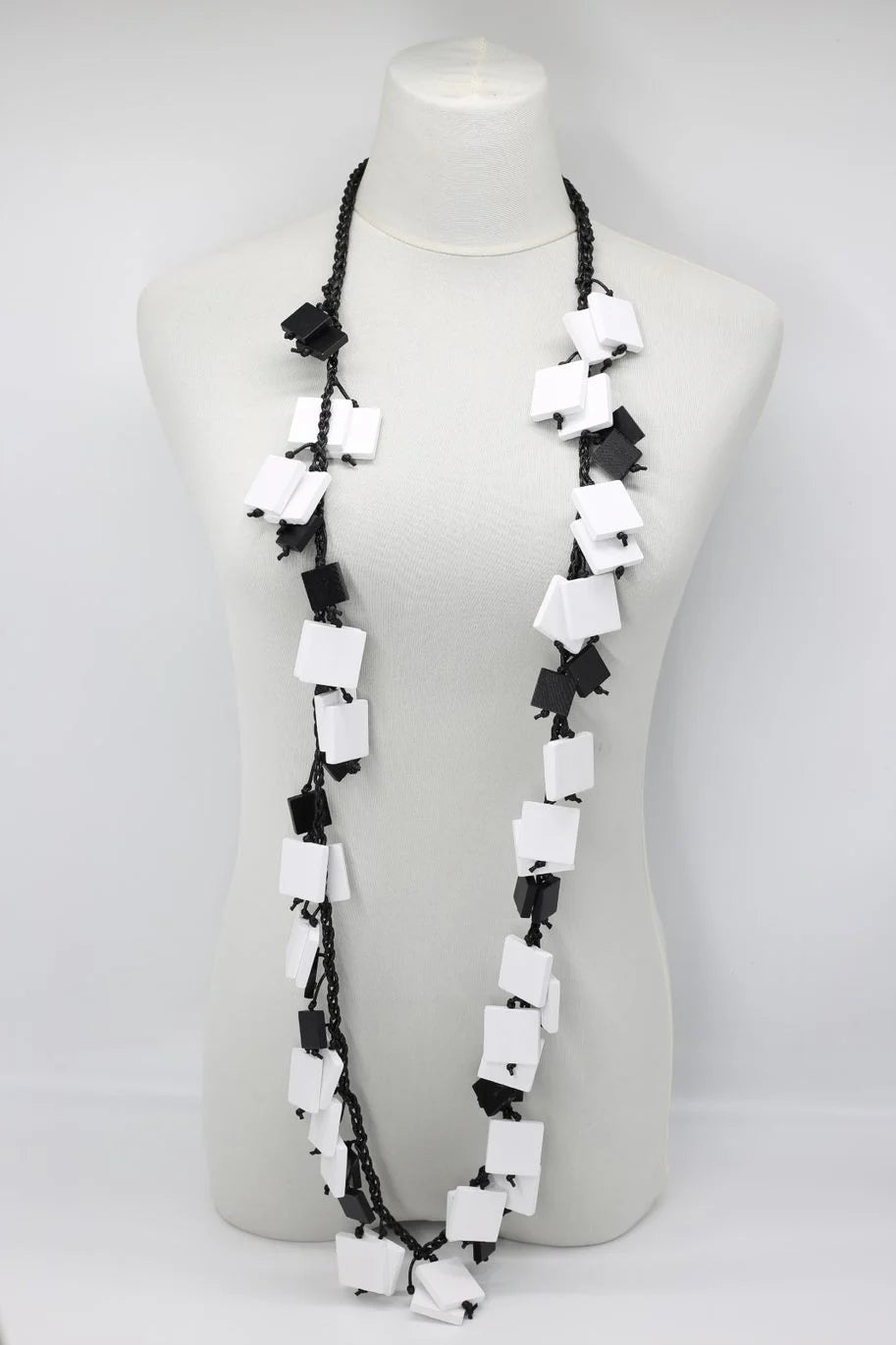 Jianhui Black & White Wooden Squares Necklace - Essential Elements Chicago