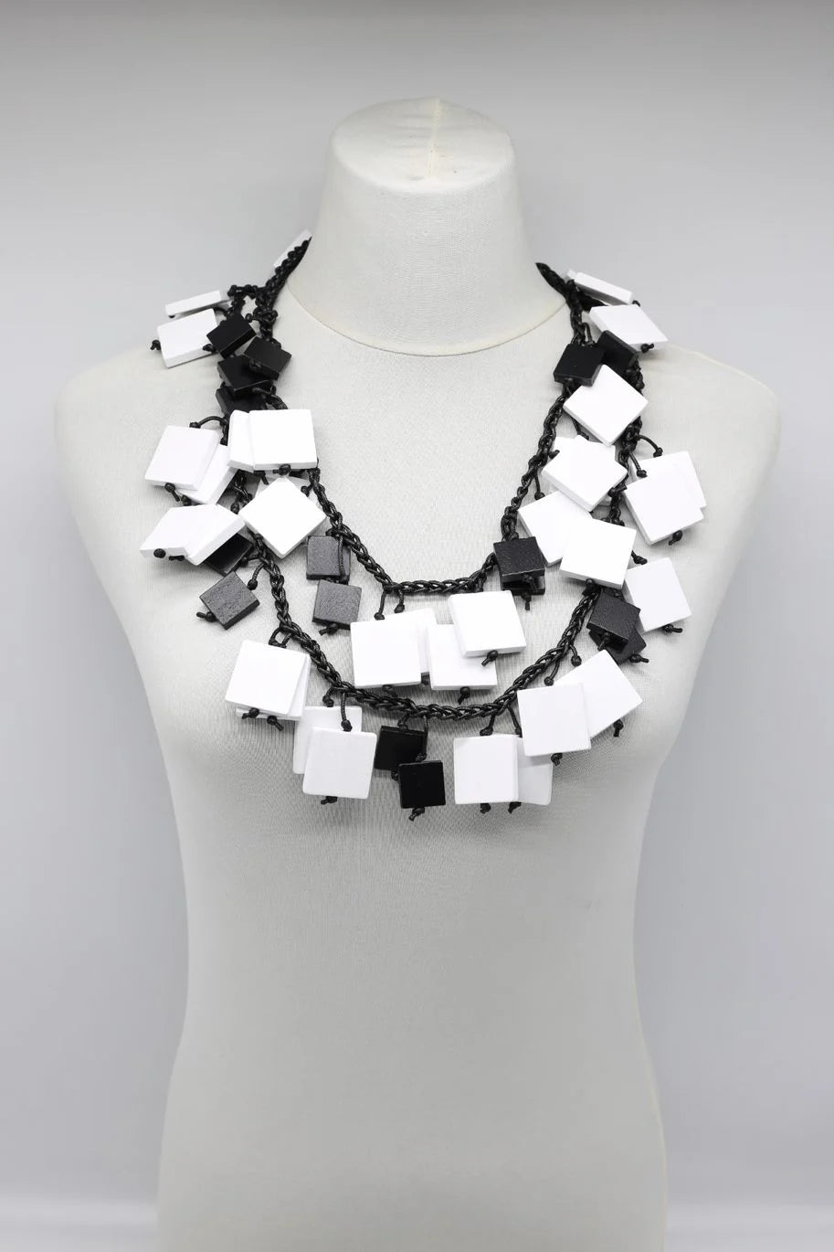 Jianhui Black & White Wooden Squares Necklace - Essential Elements Chicago