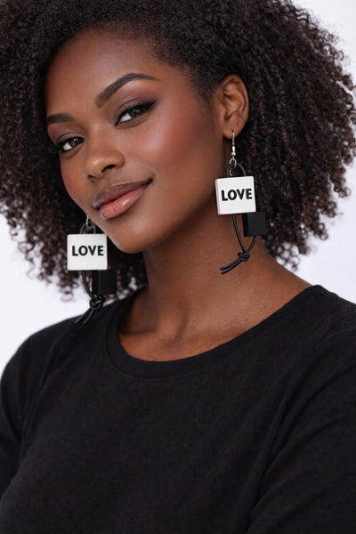 Jianhui Leatherette LOVE Earrings - Essential Elements Chicago