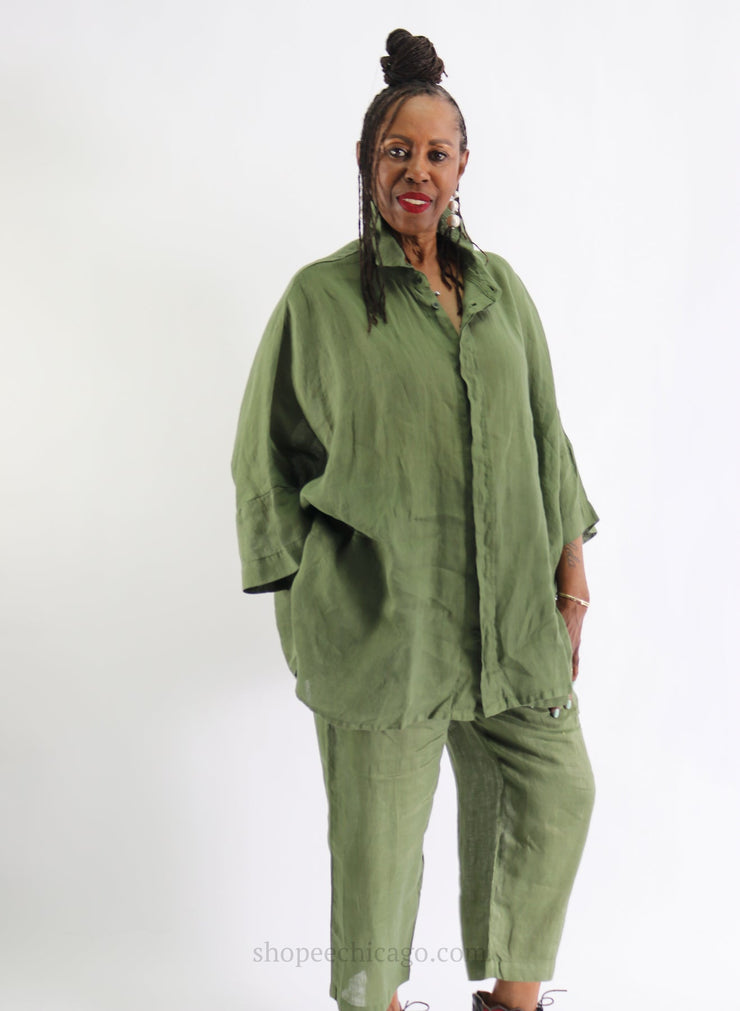 Join Button Front Linen Top - Essential Elements Chicago
