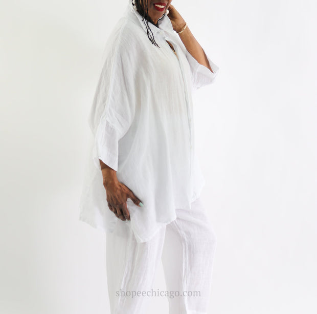 Join Button Front Linen Top - Essential Elements Chicago
