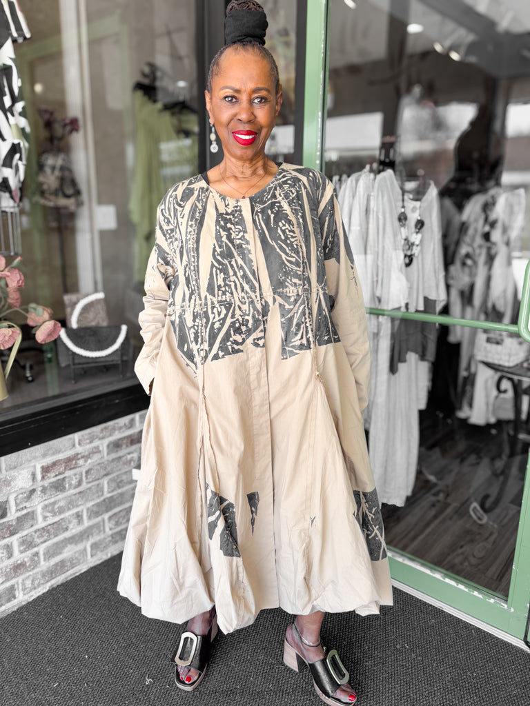 Kedziorek Printed Coat, Beige - Essential Elements Chicago