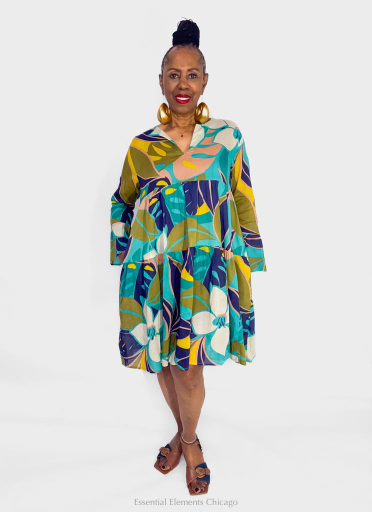 KikiSol Vintage Leaf Ruffle Dress - Essential Elements Chicago
