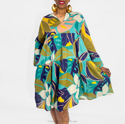 KikiSol Vintage Leaf Ruffle Dress - Essential Elements Chicago