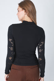 Lace Sleeve Mock Neck Top - Essential Elements Chicago