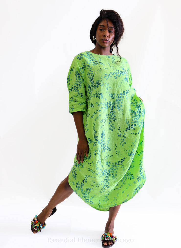 Lily Leaves Linen Dress, Green - Essential Elements Chicago