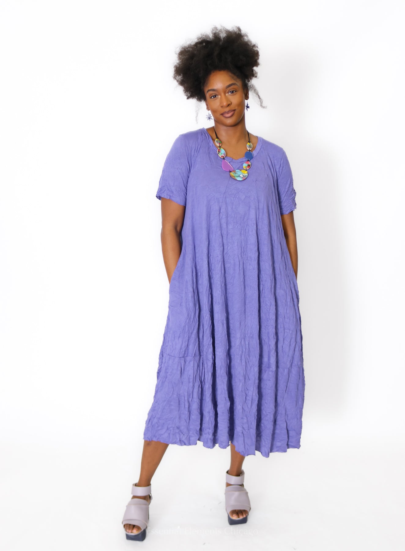 Luukaa Fusion Crinkle Dress, Lilac - Essential Elements Chicago