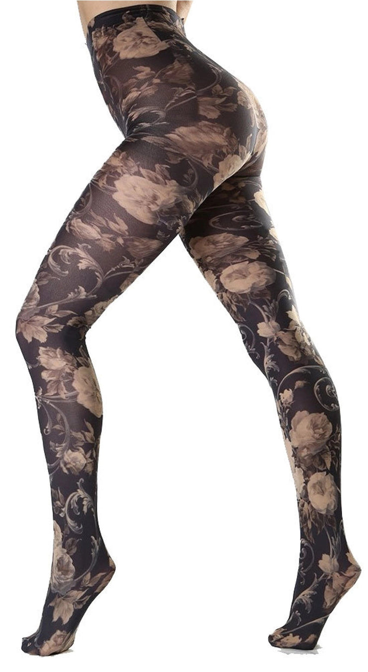 Malka Chic Floral Tights, Beige - Essential Elements Chicago