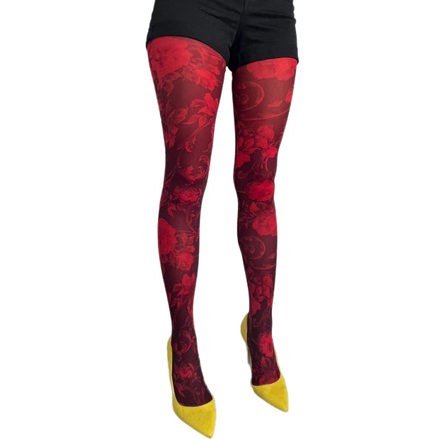 Malka Chic Floral Tights, Red - Essential Elements Chicago