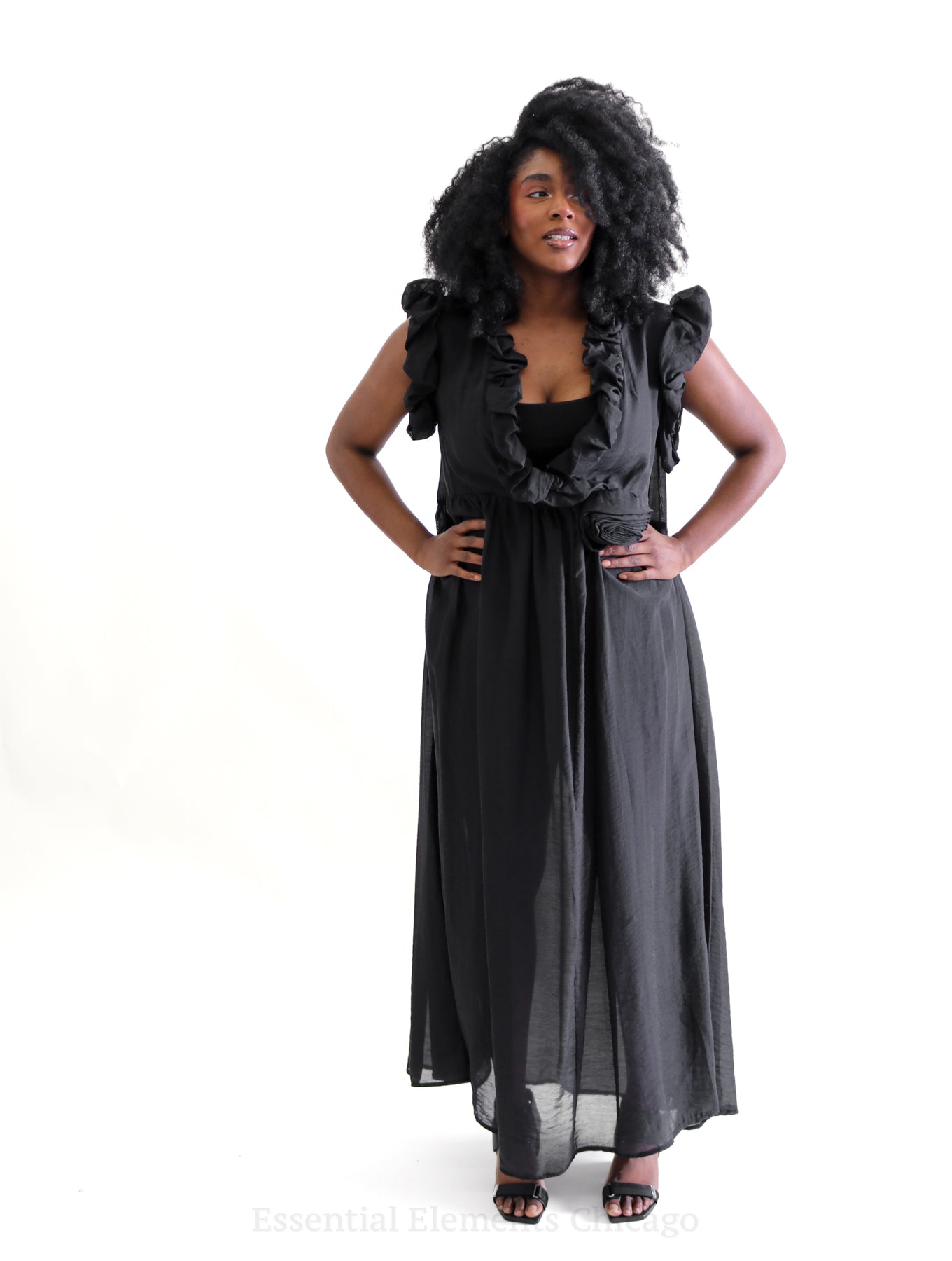 MiiN Ruffle Dress, Black - Essential Elements Chicago